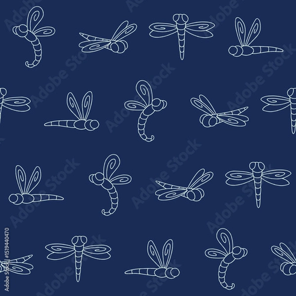Obraz Outline Vector Dragonfly Seamless Pattern Background for Print Fabric Surface Fashion Wrapping