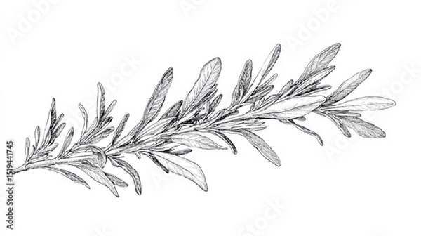 Obraz Botanical Rosemary Sprig Engraving on White - Culinary Herb Illustration