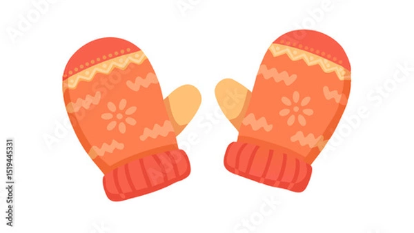Obraz Colorful knitted mittens with a floral pattern on a white background for winter activities