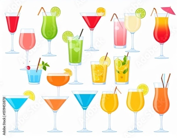 Obraz Set bundle of popular vibrant colorful refreshing cocktails