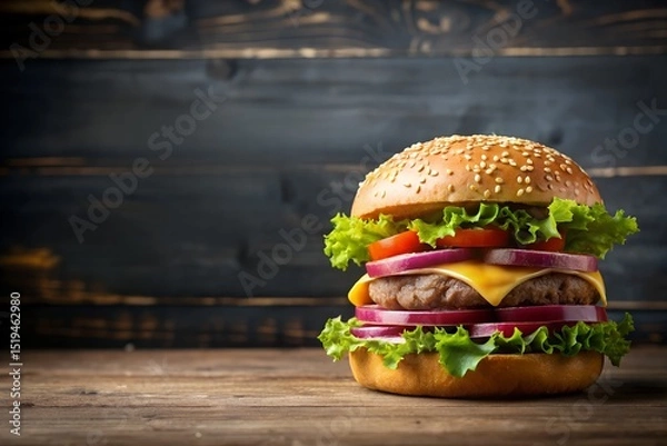 Obraz Tasty cheeseburger with room for text suitable for social media ads online ordering apps or street food marketing visuals milkyhexddway Backgrounds news ads
