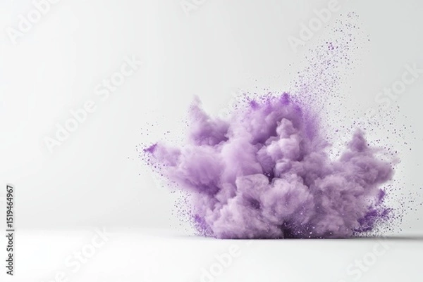 Fototapeta Dynamic Purple Powder Explosion on White Background purple powder explosion dynamic burst splash art