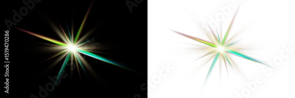 Fototapeta Vector transparent sunlight with sun glare. Overlay, Sun rays and glare, Sun, sunrays, light transitions, lens flare, light leaks and glare in PNG format. PNG sunlight flare. Golden flash and glare.