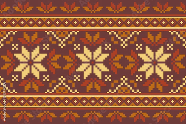 Obraz Cross stitch pattern concept showcasing traditional ethnic geometric pattern, Design for textile, background,carpet,wallpaper,clothing,wrapping,Batik,fabric,Vector illustration	
