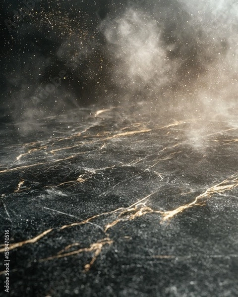 Fototapeta Dark Marble Background with Golden Veins and Glittering Dust Effect background dust dark gold veins
