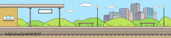 Fototapeta Railway station platform color graphic train sketch long illustration vector 