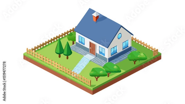 Obraz Charming modern house with green yard and wooden fence in a serene neighborhood setting