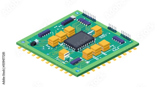 Fototapeta Detailed view of a microcontroller chip used in electronics applications for various devices and systems