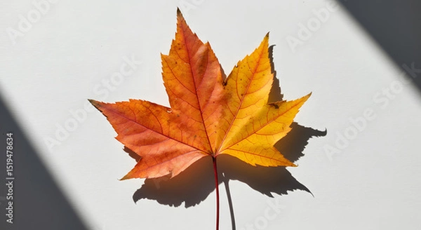 Fototapeta Vibrant Autumn Maple Leaf on White Background Crisp Fall Photography