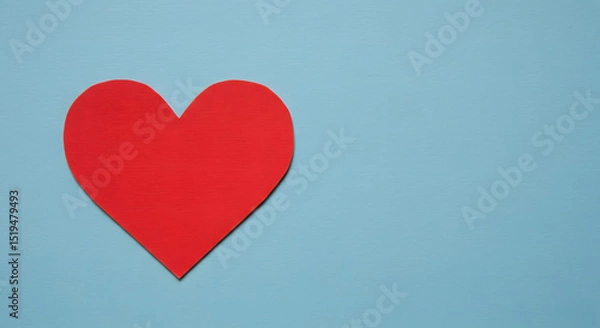 Fototapeta Red Heart Paper Cutout on Blue Background Simple Valentine's Day Design