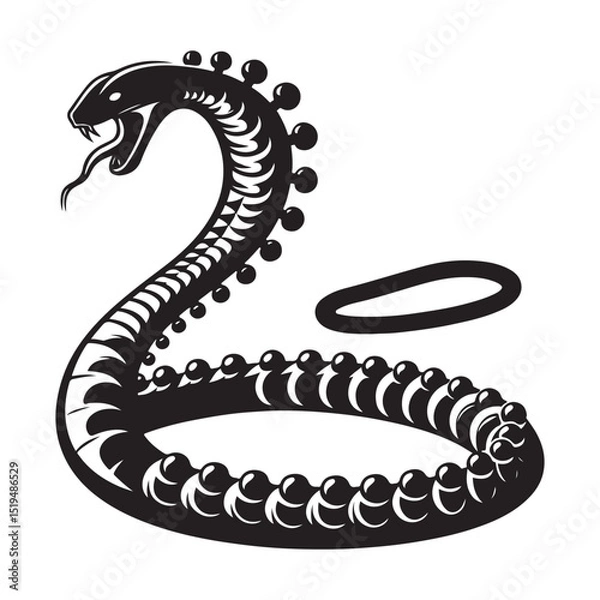 Fototapeta Stylized Venomous Snake Illustration Black and White Vector Art