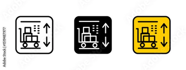 Fototapeta Freight elevator icon. Industrial elevator designed for transporting heavy cargo within warehouses vector illustration. Essential for logistics and material handling symbol.