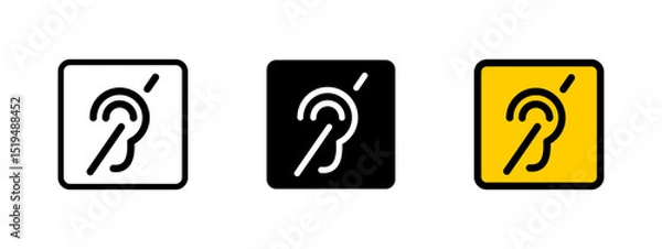 Fototapeta Hearing icon. Human ear with sound waves for accessibility deaf or hard-of-hearing individuals vector illustration. Used in public spaces for assistive listening support symbol. Accessibility sign.