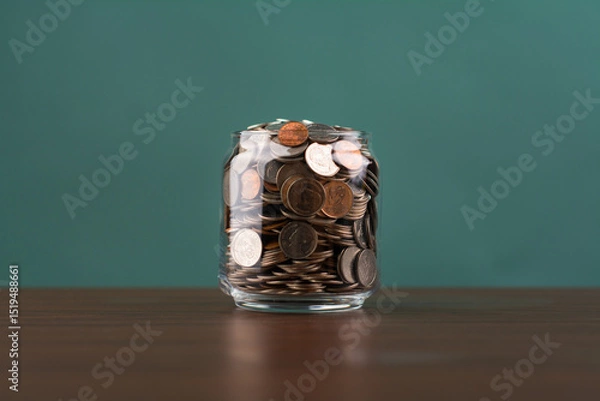 Obraz Saving Coins in Glass Bottles, Money, Financial Planning and Investment, Creating Financial Security