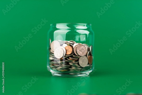 Obraz Saving Coins in Glass Bottles, Money, Financial Planning and Investment, Creating Financial Security