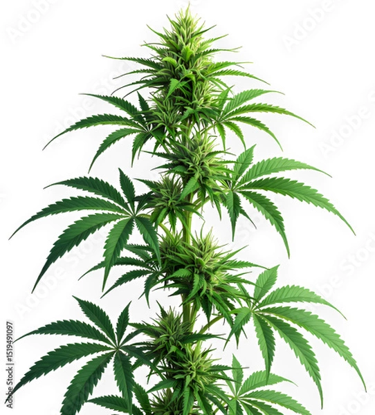 Fototapeta Green Cannabis Plant, Isolated Transparent Background, Botanical Design Element