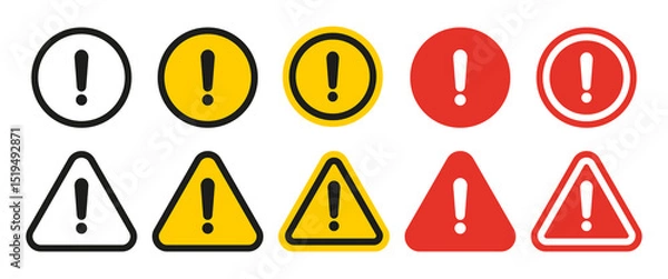 Obraz Attention safety warning vector symbol for risk management. Hazard caution sign for danger alerts. Exclamation mark icon set vector illustration.