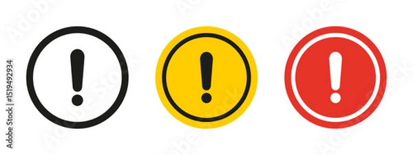 Fototapeta Attention icon set vector. Exclamation mark graphic. Caution warning sign for safety hazard awareness.