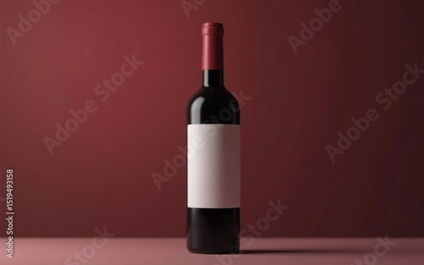 Fototapeta Dark Red Wine Bottle with Blank Label on Red background