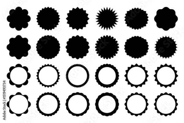 Fototapeta A series of vector frame labels. Shape design elements of special offers in retro colors, frame icons, black notes.