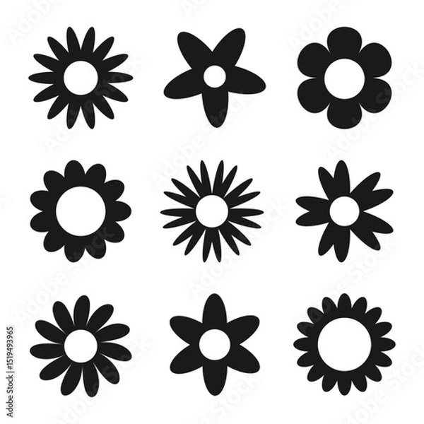 Obraz Chamomile and daisy silhouette vector collection. Elegant botanical flower icons. Black and white abstract minimal flower set. Vintage flower head, floral illustration for various applications.