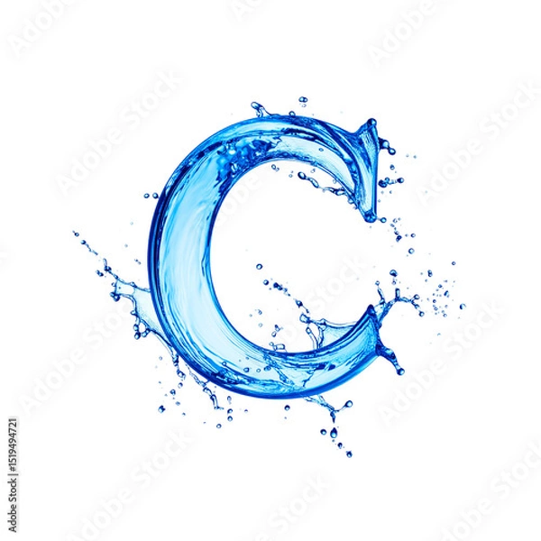 Fototapeta Blue water splash forming letter c abstract design art on transparent background
