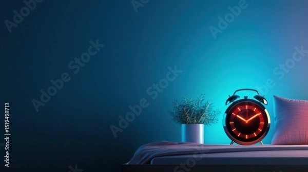 Fototapeta A clock with red numbers on it sits on a bed