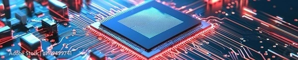 Fototapeta A computer chip is shown in a red and blue color scheme