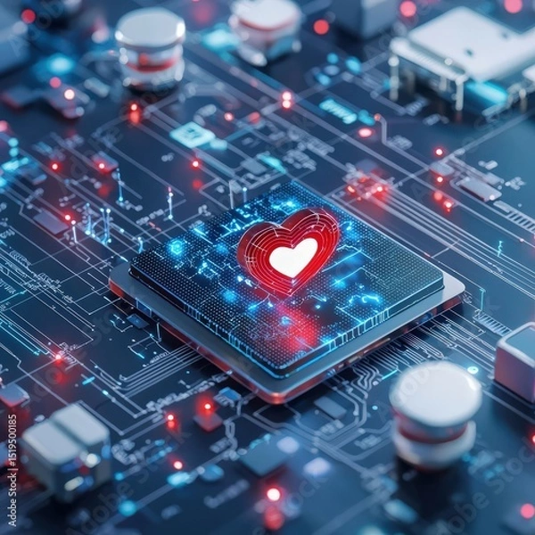 Fototapeta A computer chip with a heart on it
