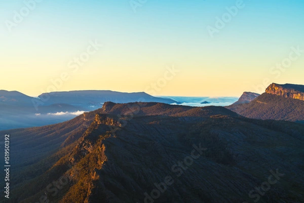 Fototapeta Grampians mountains peaks during sunrise viewed from Boroka Lookout, Grampians, Victoria