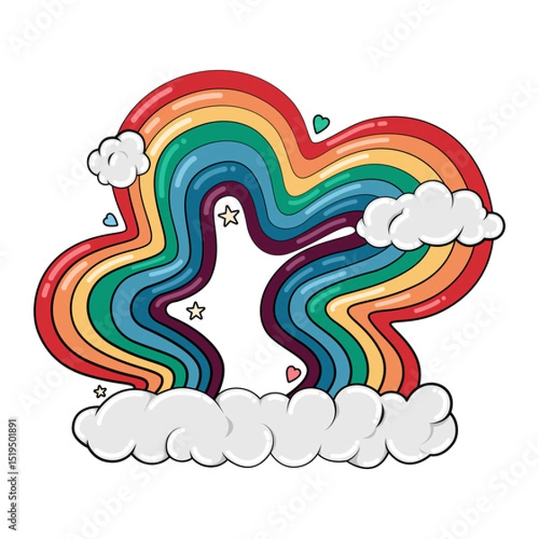 Obraz Cute rainbow and clouds with hearts and stars