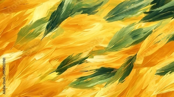 Fototapeta Vibrant strokes of golden yellow and green, resembling the movement of leaves blowing in the wind, with soft smears blending into an organic, flowing pattern.