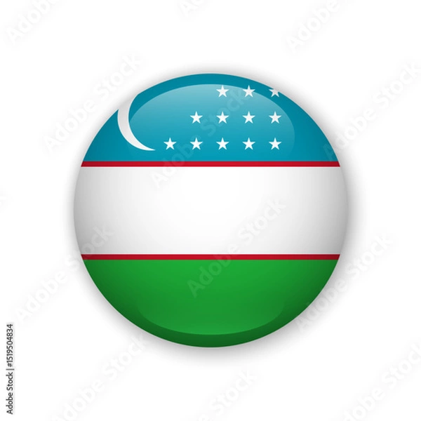 Fototapeta Realistic glass button with flag of Uzbekistan 3d vector element with shadow For mobile apps UI web