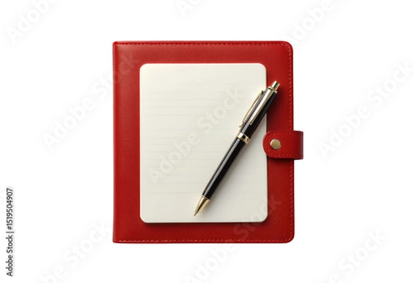 Obraz Red Notebook with Pen, Isolated Transparent Background