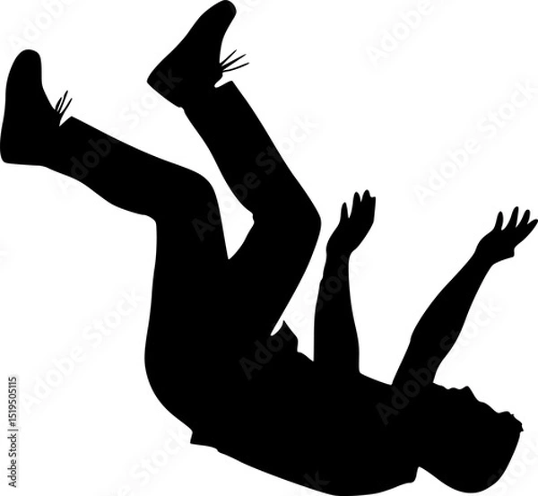 Obraz a man falling from sky into the air, vector silhouette, isolated white background
