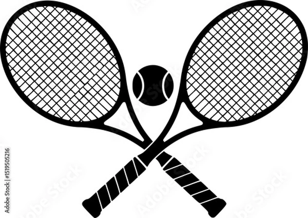 Fototapeta Two tennis rackets with a tennis ball in the middle. The rackets are crossed over each other
