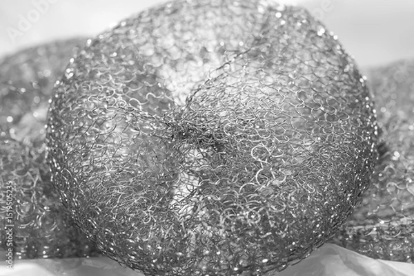 Obraz Abstract texture. Metallic monochrome abstract. Twisted metal wire. Selective focus