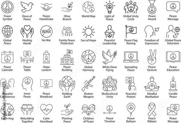 Obraz Peace Icons Vector Set, Isolated on White Background.