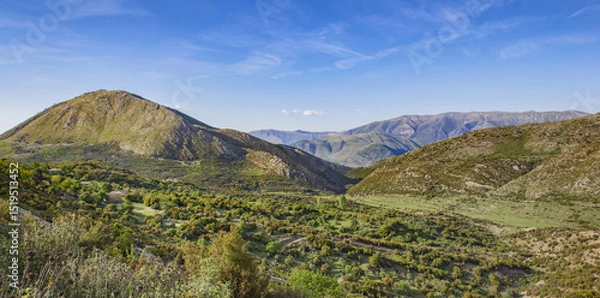 Fototapeta beautiful mountain landscape with hill and peaks in the background in the region of Konispol Markat Albania