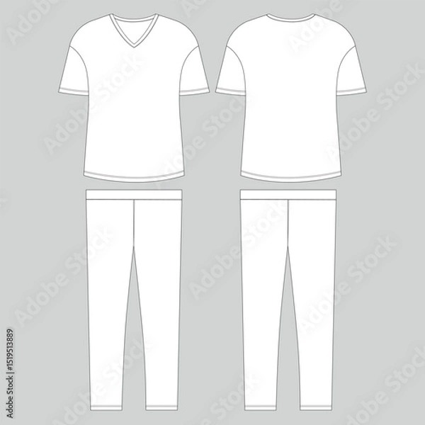 Fototapeta V neck t shirt tops and legging technical drawing template for ladies