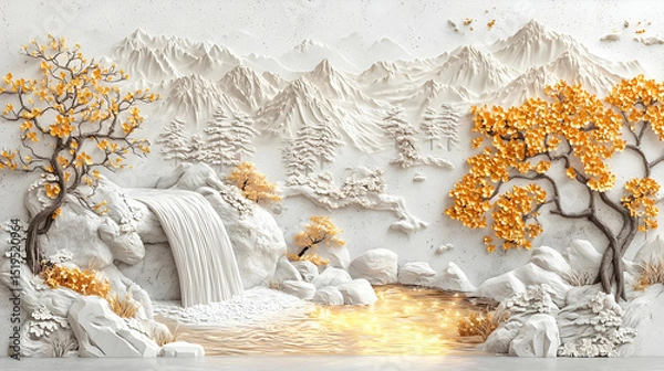 Obraz Abstract Asian Inspired Landscape Wall Mural