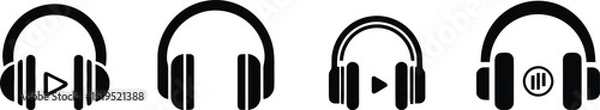 Fototapeta Vector illustration Play Button Headphones Icon: Minimalist Music Graphic