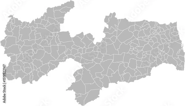 Obraz Paraiba, Brazil – administrative vector map with municipality boundaries (Web Mercator projection, PPT-compatible & fully editable)