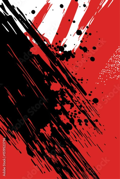 Fototapeta Raw vector grunge background. Chaotic black, red, and white painted texture with bold, diagonal strokes, perfect for high-impact graphics and modern art.