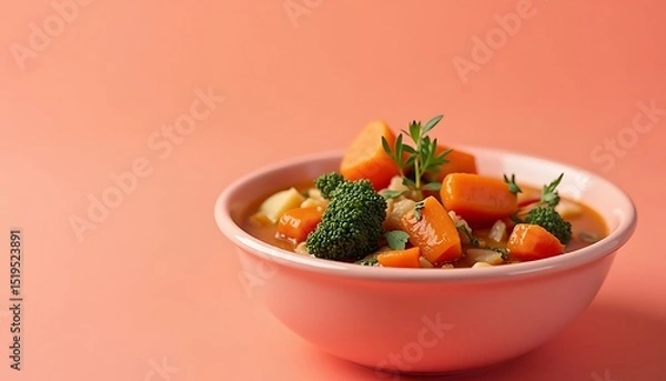 Fototapeta Vegetable Soup with Carrot and Broccoli in Bowl