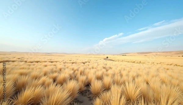 Fototapeta Dry Grass Field Under Blue Sky