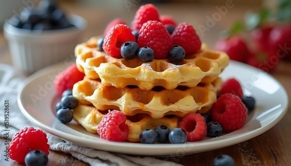 Fototapeta Waffle Stack with Berries