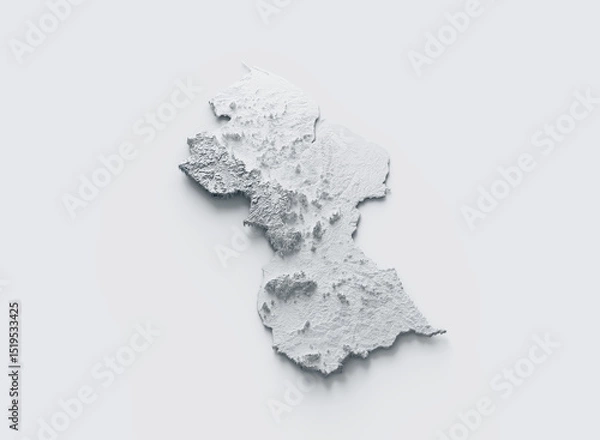 Fototapeta Guyana Map Gray And White Shaded Relief Textured Map On White Background 3D Illustration