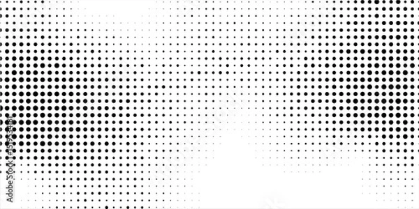 Fototapeta Halftone gradient. Dotted gradient, smooth dots spraying and halftones dot background seamless horizontal geometric pattern vector template set