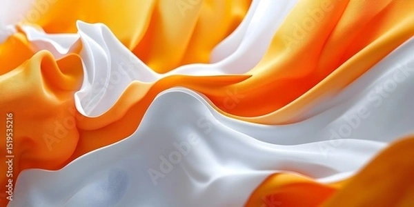 Obraz Abstract orange and white background with flowing cloth waves, creating an elegant and dynamic visual effect. The composition of the scene includes soft lighting that enhances the texture